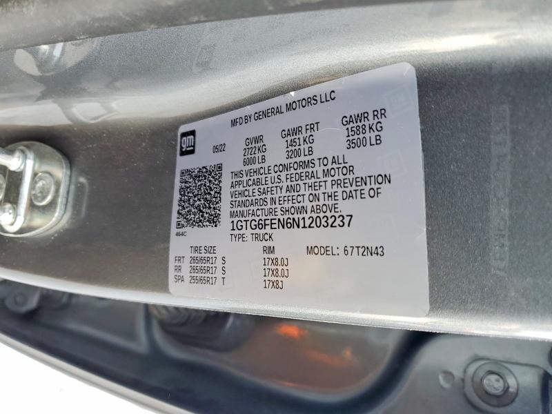Aukcja sprzedaży 2022 Gmc Canyon, vin: 1GTG6FEN6N1203237, numer aukcji: 74428435