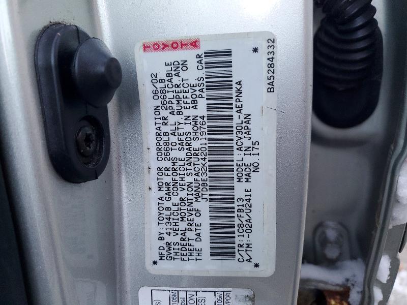Продаж на аукціоні авто 2002 Toyota Camry Le, vin: JTDBE32K420119764, номер лоту: 75778095