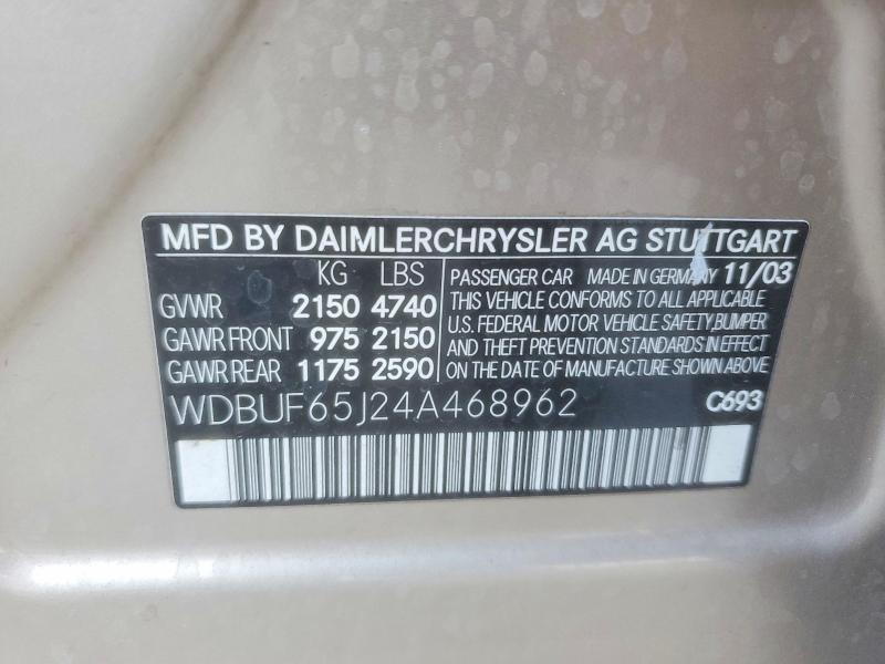 73732825 :رقم المزاد ، WDBUF65J24A468962 vin ، 2004 Mercedes-benz E مزاد بيع
