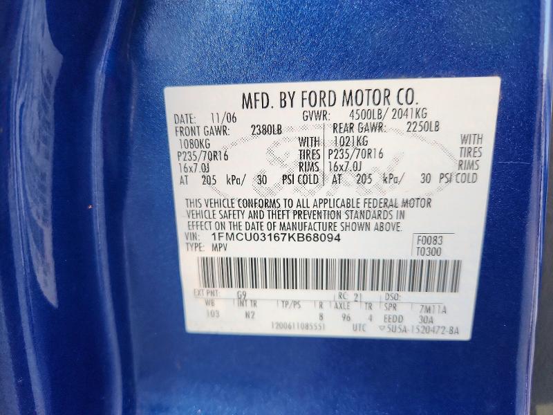 2007 Ford Escape მანქანა იყიდება აუქციონზე, vin: 1FMCU03167KB68094, აუქციონის ნომერი: 73684965