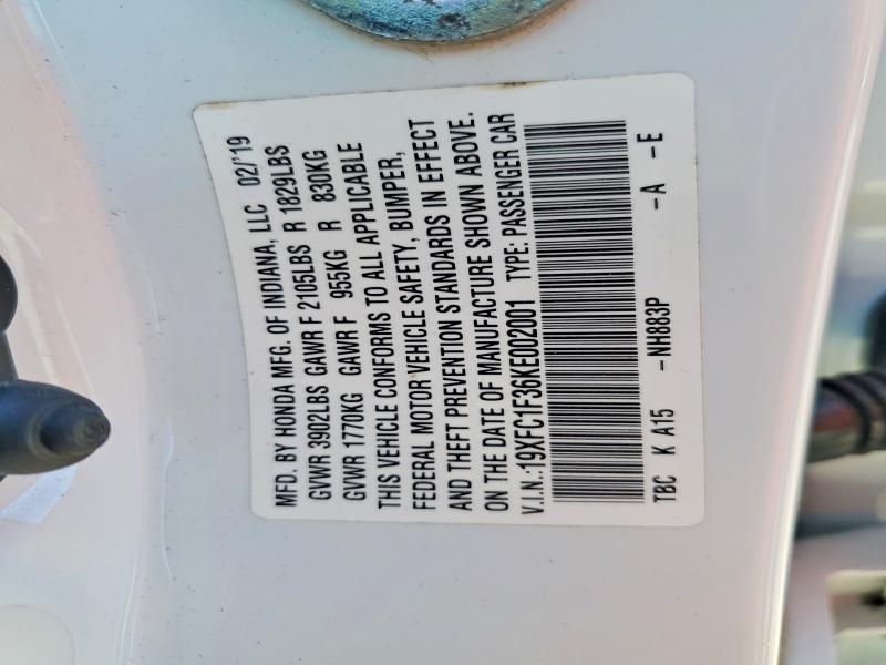 Продаж на аукціоні авто 2019 Honda Civic, vin: 19XFC1F36KE002001, номер лоту: 98622805