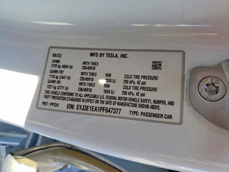 73886535 :رقم المزاد ، 5YJ3E1EA1PF647377 vin ، 2023 Tesla Model 3 مزاد بيع