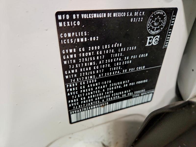 Aukcja sprzedaży 2022 Volkswagen Taos, vin: 3VVAX7B24NM058528, numer aukcji: 74123375