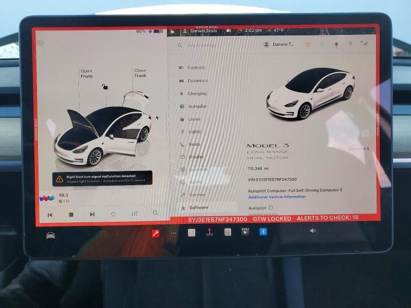 73386135 :رقم المزاد ، 5YJ3E1EB7NF247300 vin ، 2022 Tesla Model 3 مزاد بيع