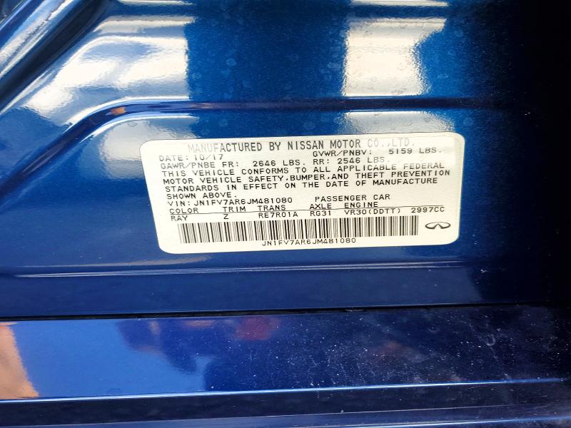2018 Infiniti Q50 მანქანა იყიდება აუქციონზე, vin: JN1FV7AR6JM481080, აუქციონის ნომერი: 73900665