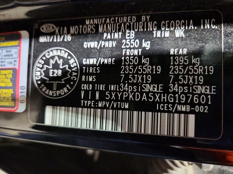 Aukcja sprzedaży 2017 Kia Sorento, vin: 5XYPKDA5XHG197601, numer aukcji: 99479475