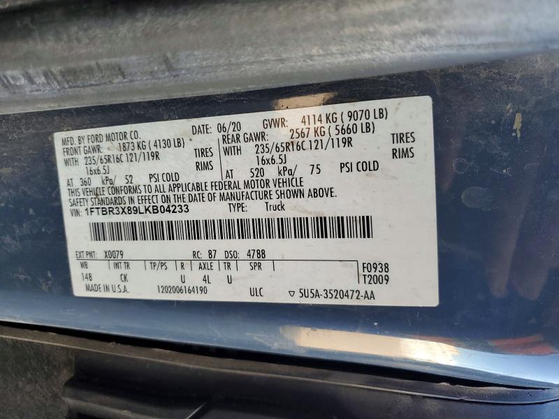 Продаж на аукціоні авто 2020 Ford Transit T-, vin: 1FTBR3X89LKB04233, номер лоту: 77444885