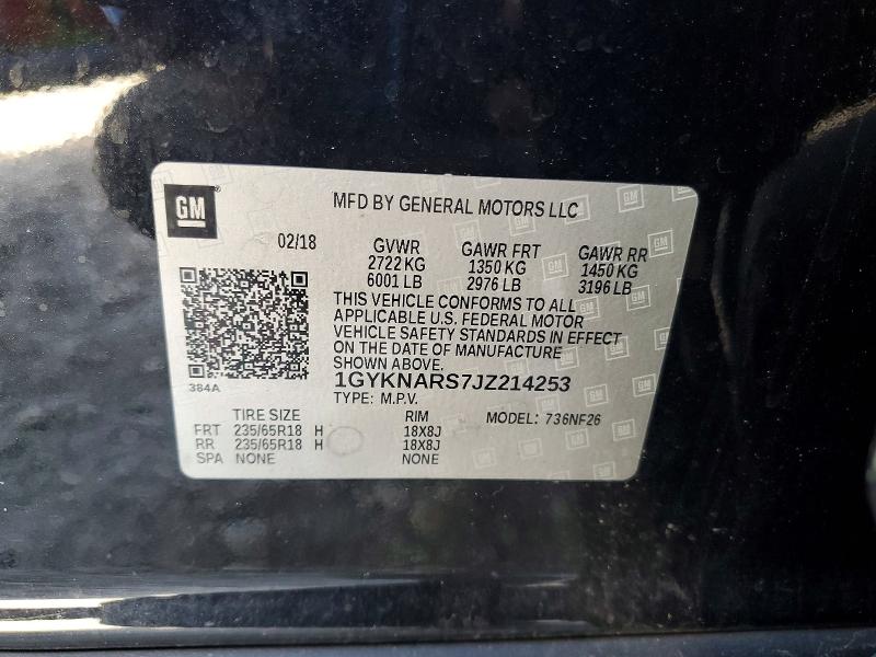 73118985 :رقم المزاد ، 1GYKNARS7JZ214253 vin ، 2018 Cadillac Xt5 مزاد بيع