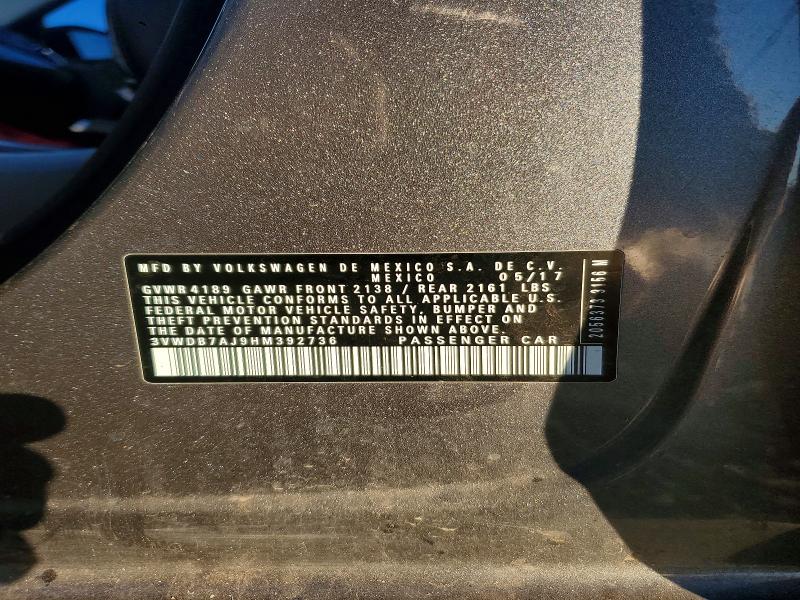 73700145 :رقم المزاد ، 3VWDB7AJ9HM392736 vin ، 2017 Volkswagen Jetta مزاد بيع