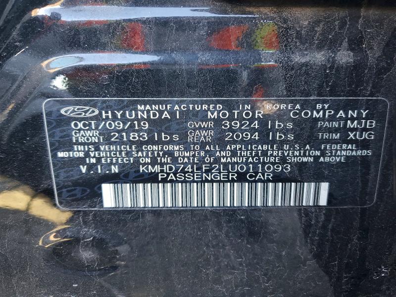 2020 Hyundai Elantra მანქანა იყიდება აუქციონზე, vin: KMHD74LF2LU011093, აუქციონის ნომერი: 73995125