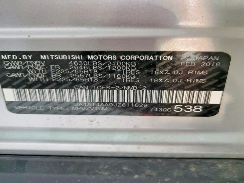 98330625 :رقم المزاد ، JA4AT4AA9JZ611629 vin ، 2018 Mitsubishi Eclipse Cross مزاد بيع