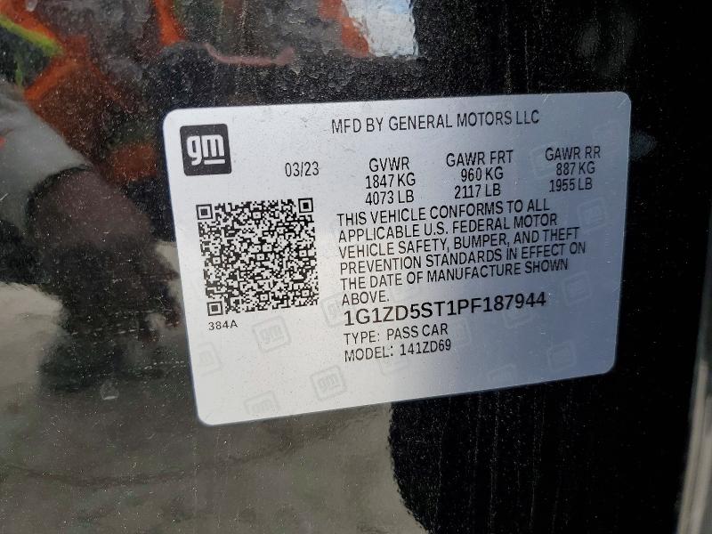 Продажа на аукционе авто 2023 Chevrolet Malibu Lt, vin: 1G1ZD5ST1PF187944, номер лота: 74093875