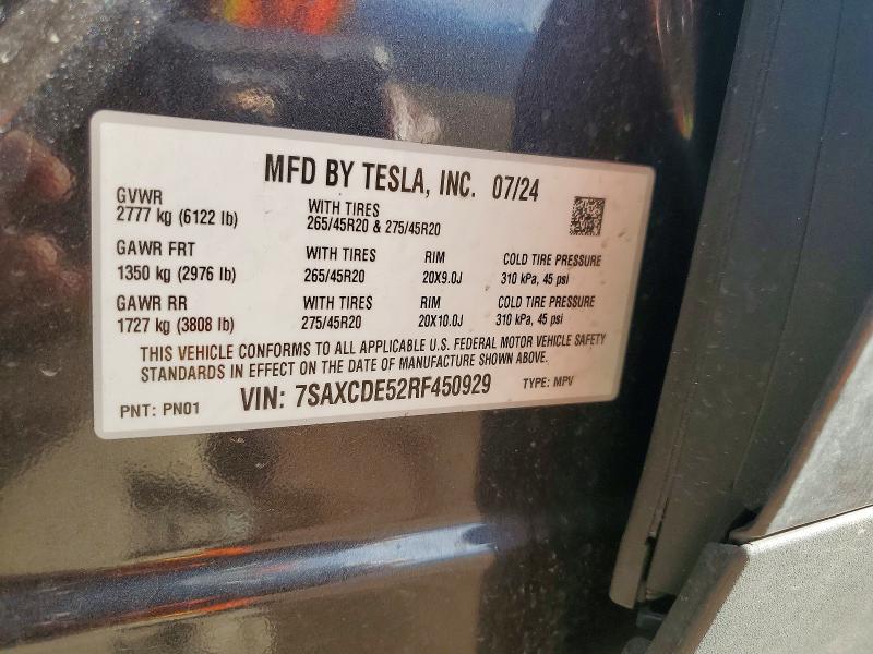 Auction sale of the 2024 Tesla Model X, vin: 7SAXCDE52RF450929, lot number: 98340825