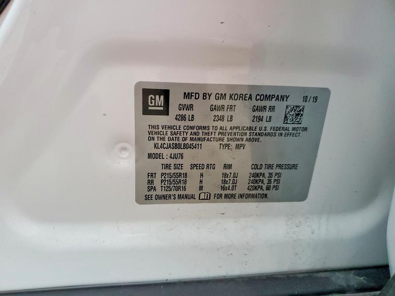 98998075 :رقم المزاد ، KL4CJASB0LB045411 vin ، 2020 Buick Encore Pre مزاد بيع