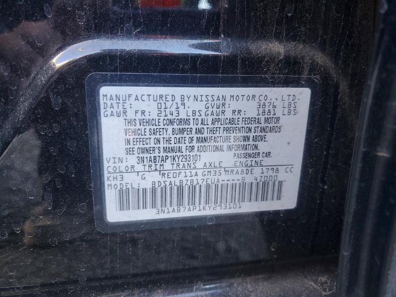74882195 :رقم المزاد ، 3N1AB7AP1KY293101 vin ، 2019 Nissan Sentra مزاد بيع