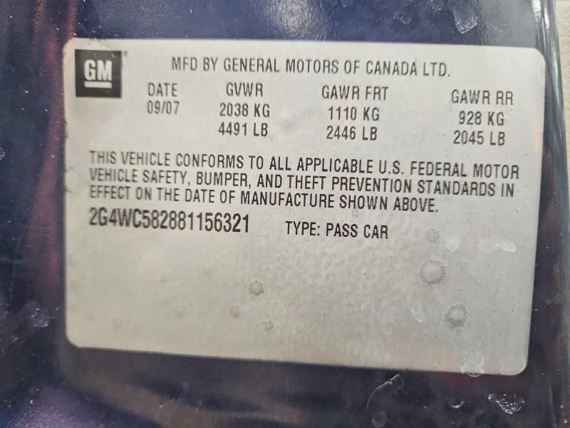 74988055 :رقم المزاد ، 2G4WC582881156321 vin ، 2008 Buick Lacrosse مزاد بيع