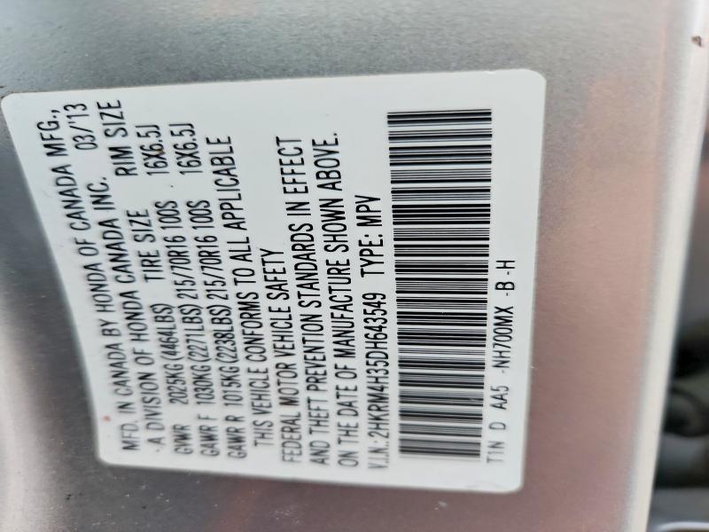 99503915 :رقم المزاد ، 2HKRM4H35DH643549 vin ، 2013 Honda Cr-v Lx مزاد بيع