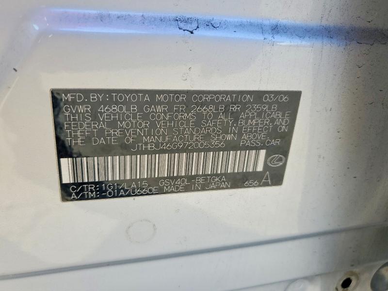 Продаж на аукціоні авто 2007 Lexus Es, vin: JTHBJ46G972005356, номер лоту: 73936495