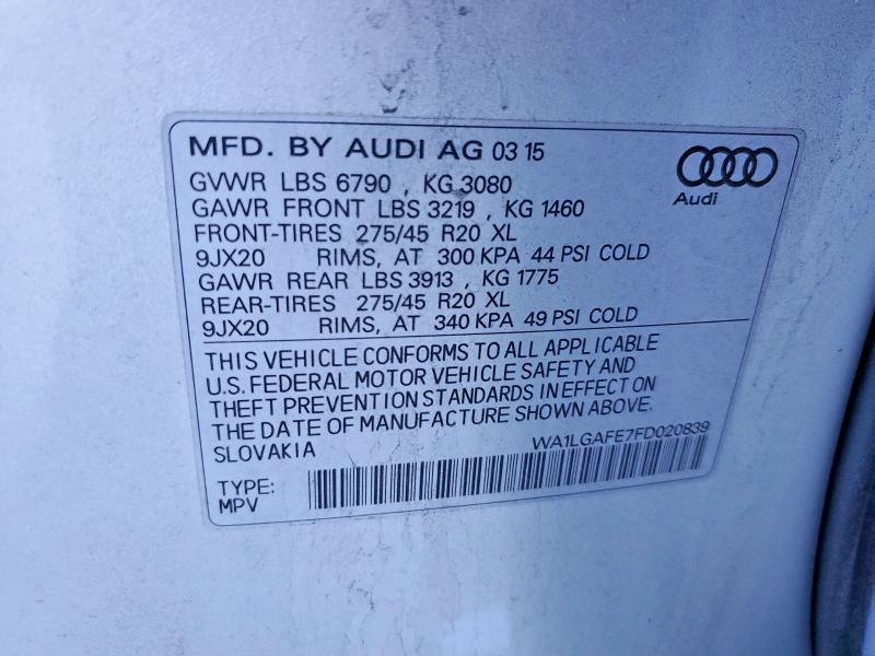 Aukcja sprzedaży 2015 Audi Q7, vin: WA1LGAFE7FD020839, numer aukcji: 72590315