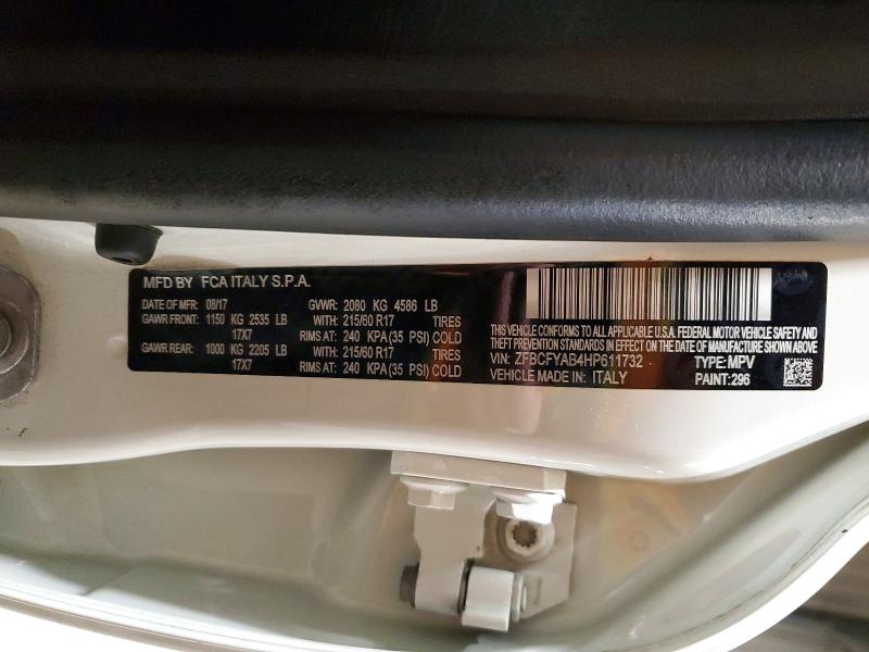 Aukcja sprzedaży 2017 Fiat 500x, vin: ZFBCFYAB4HP611732, numer aukcji: 74060675