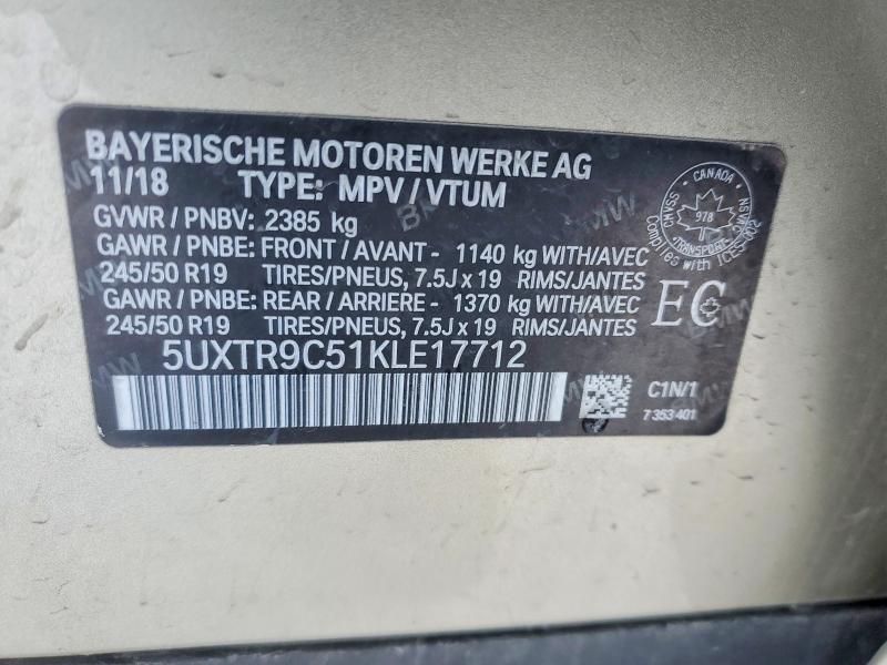 Aukcja sprzedaży 2019 Bmw X3, vin: 5UXTR9C51KLE17712, numer aukcji: 72342585