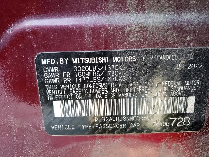 Продаж на аукціоні авто 2022 Mitsubishi Mirage, vin: ML32AUHJ8NH008806, номер лоту: 73445965