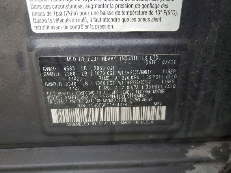 Продаж на аукціоні авто 2011 Subaru Outback, vin: 4S4BRBKC1B3437987, номер лоту: 74159275