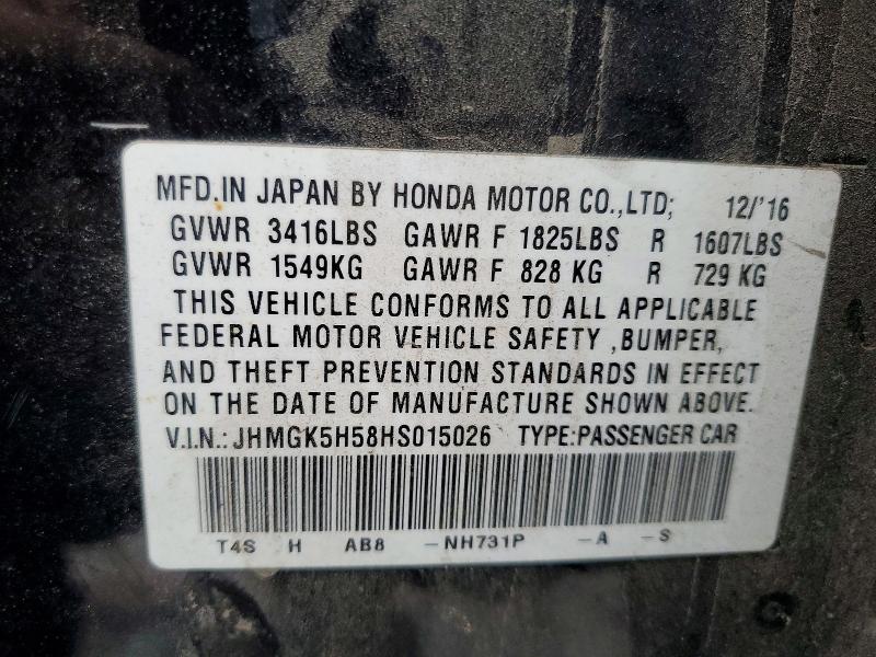 2017 Honda Fit მანქანა იყიდება აუქციონზე, vin: JHMGK5H58HS015026, აუქციონის ნომერი: 72875565
