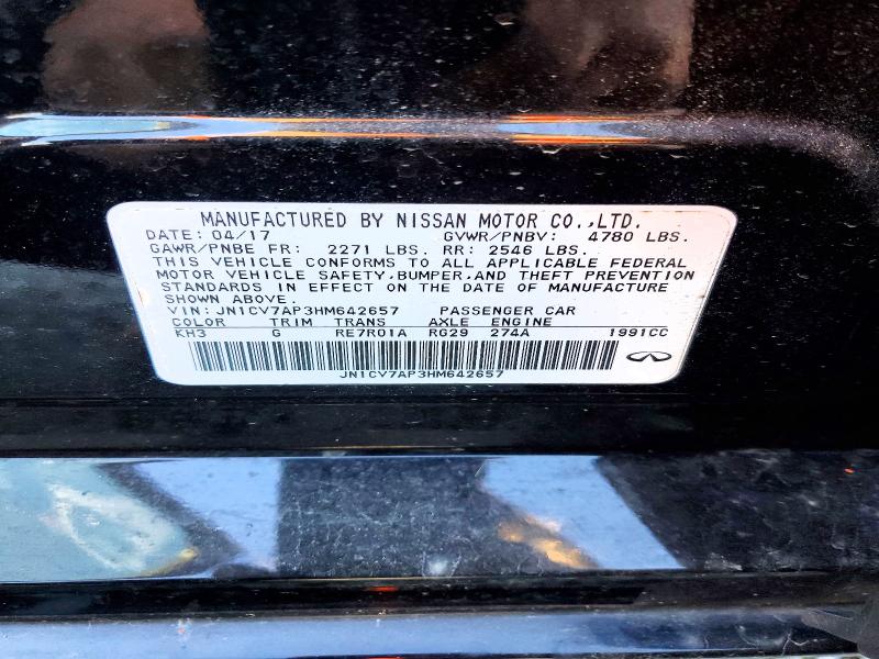 Продаж на аукціоні авто 2017 Infiniti Q50 Base, vin: JN1CV7AP3HM642657, номер лоту: 93262125
