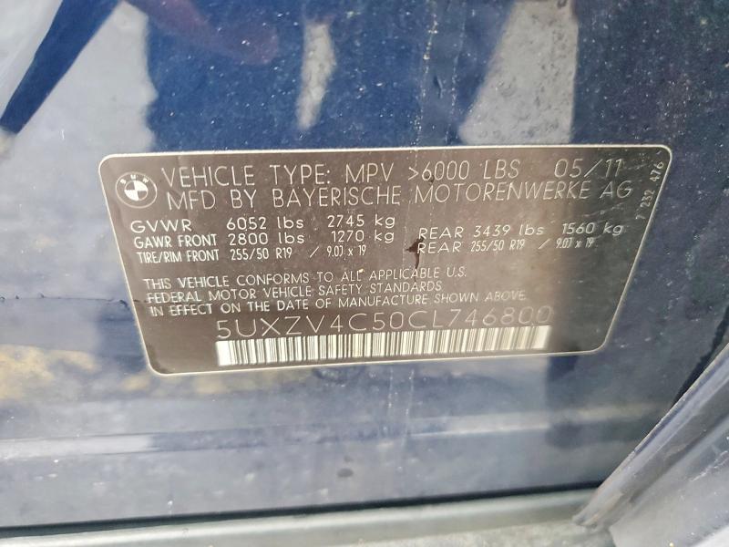 2012 Bmw X5 მანქანა იყიდება აუქციონზე, vin: 5UXZV4C50CL746800, აუქციონის ნომერი: 97837795