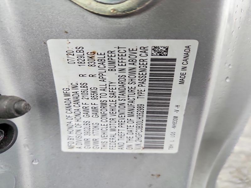 96958095 :رقم المزاد ، 2HGFC3B30LH352989 vin ، 2020 Honda Civic مزاد بيع