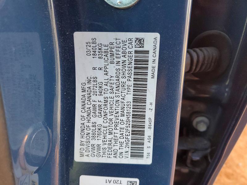 Продажа на аукционе авто 2025 Honda Civic, vin: 2HGFE2F52SH581253, номер лота: 73262535