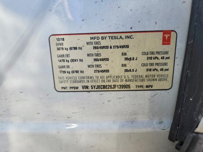 72566485 :رقم المزاد ، 5YJXCBE26JF139905 vin ، 2018 Tesla Model X مزاد بيع