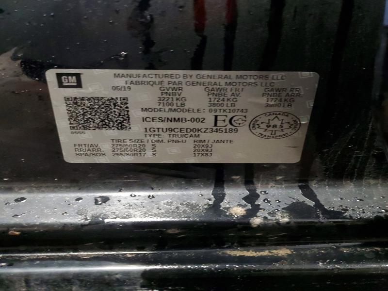 Auction sale of the 2019 Gmc Sierra, vin: 1GTU9CED0KZ345189, lot number: 98155125