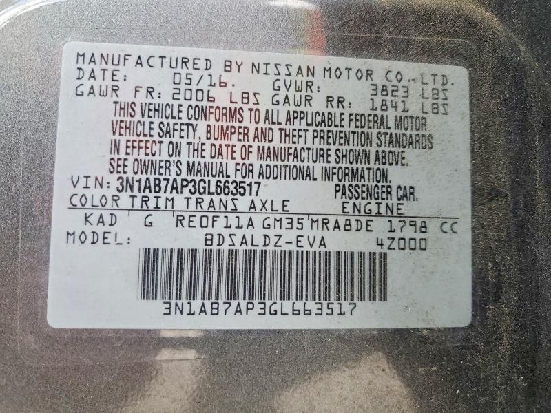 Продаж на аукціоні авто 2016 Nissan Sentra S, vin: 3N1AB7AP3GL663517, номер лоту: 72351655