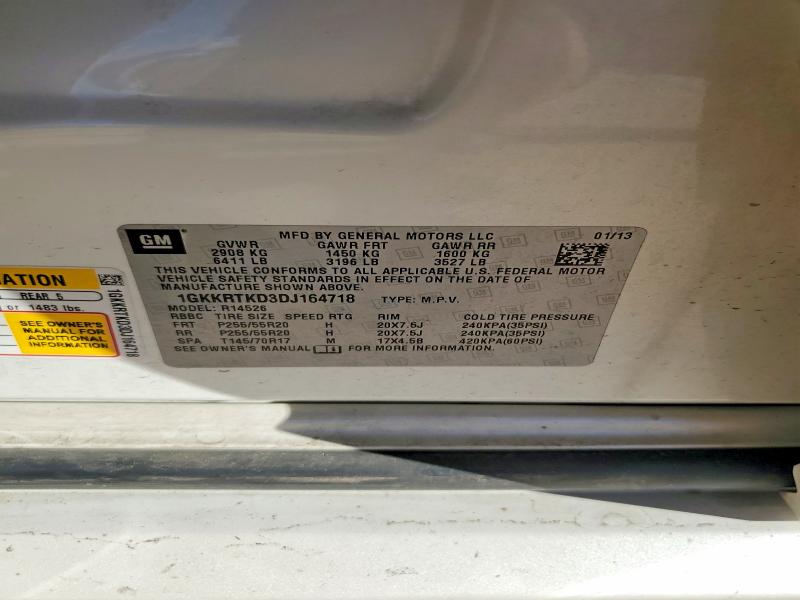Aukcja sprzedaży 2013 Gmc Acadia, vin: 1GKKRTKD3DJ164718, numer aukcji: 98338785