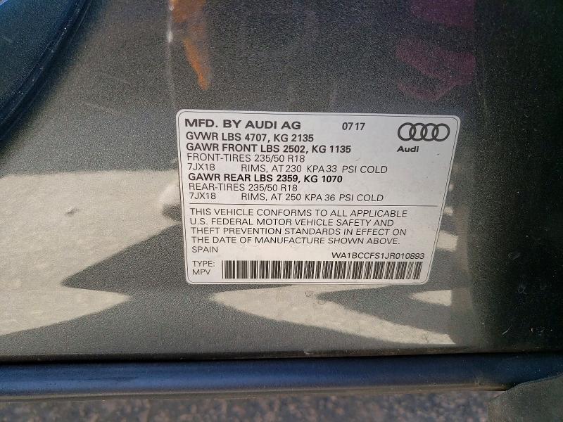 Aukcja sprzedaży 2018 Audi Q3, vin: WA1BCCFS1JR010893, numer aukcji: 75094085