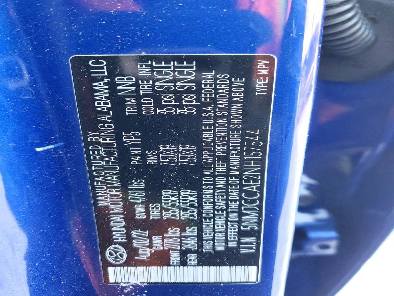 2022 Hyundai Tucson მანქანა იყიდება აუქციონზე, vin: 5NMJCCAE2NH157544, აუქციონის ნომერი: 75390035
