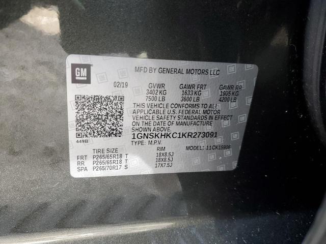 Aukcja sprzedaży 2019 Chevrolet Suburban K1500 Lt, vin: 1GNSKHKC1KR273091, numer aukcji: 43863754