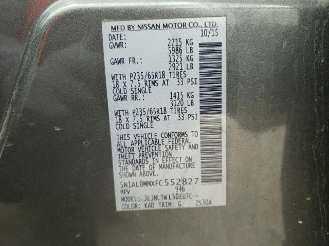 Aukcja sprzedaży 2015 Infiniti Qx60, vin: 5N1AL0MMXFC552827, numer aukcji: 41874164