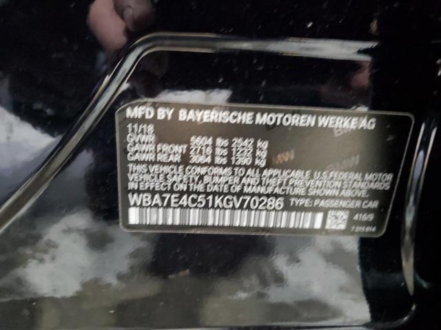 Auction sale of the 2019 Bmw 740 Xi, vin: WBA7E4C51KGV70286, lot number: 44514544