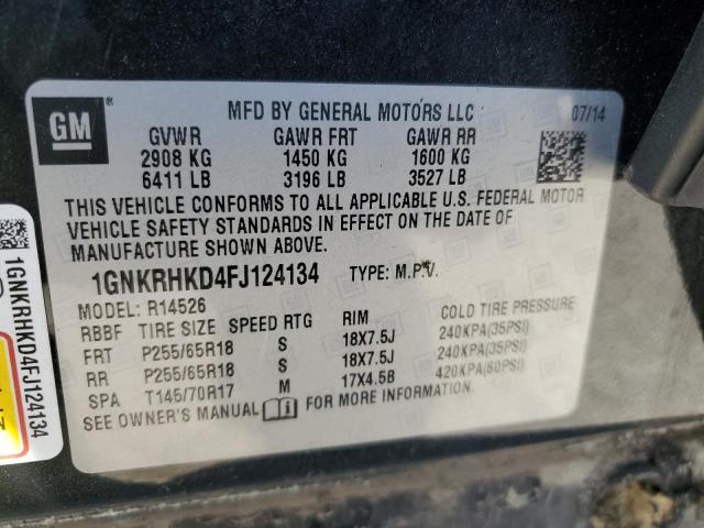 42343834 :رقم المزاد ، 1GNKRHKD4FJ124134 vin ، 2015 Chevrolet Traverse Lt مزاد بيع