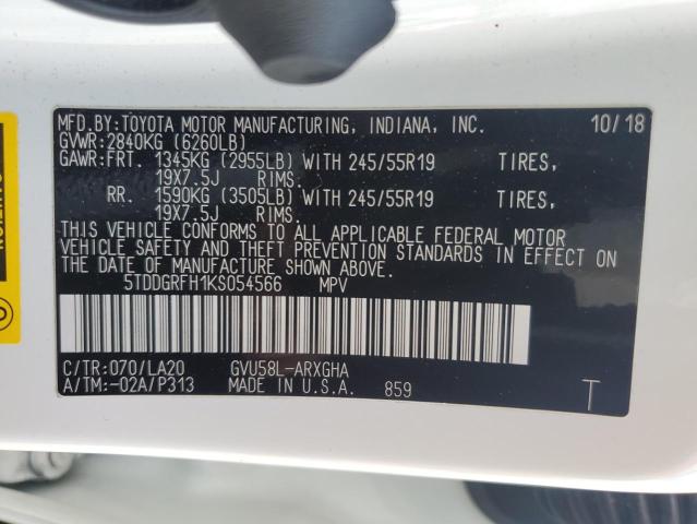 Aukcja sprzedaży 2019 Toyota Highlander Hybrid Limited, vin: 5TDDGRFH1KS054566, numer aukcji: 44701954