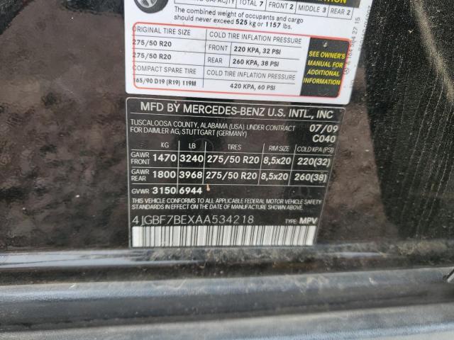 44207334 :رقم المزاد ، 4JGBF7BEXAA534218 vin ، 2010 Mercedes-benz Gl 450 4matic مزاد بيع