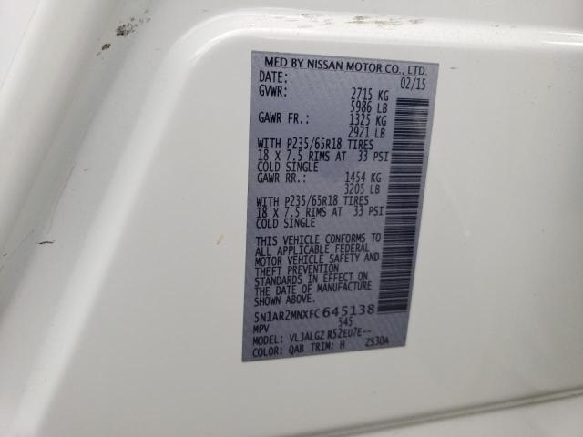 Aukcja sprzedaży 2015 Nissan Pathfinder S, vin: 5N1AR2MNXFC645138, numer aukcji: 43750274