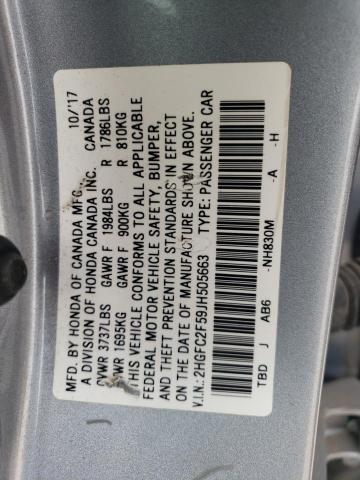 43167244 :رقم المزاد ، 2HGFC2F59JH505663 vin ، 2018 Honda Civic Lx مزاد بيع