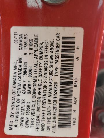 44549954 :رقم المزاد ، 2HGFC2F73HH520820 vin ، 2017 Honda Civic مزاد بيع