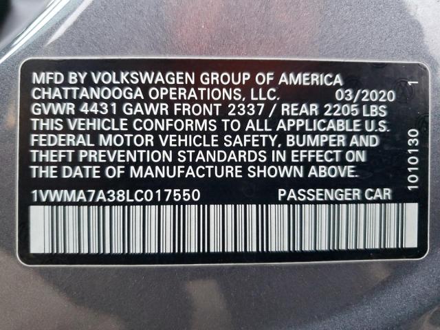 42912334 :رقم المزاد ، 1VWMA7A38LC017550 vin ، 2020 Volkswagen Passat R-line مزاد بيع