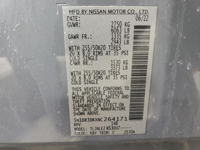 43983174 :رقم المزاد ، 5N1DR3DKXNC264171 vin ، 2022 Nissan Pathfinder Platinum مزاد بيع