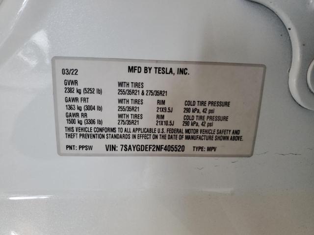 43973994 :رقم المزاد ، 7SAYGDEF2NF405520 vin ، 2022 Tesla Model Y مزاد بيع